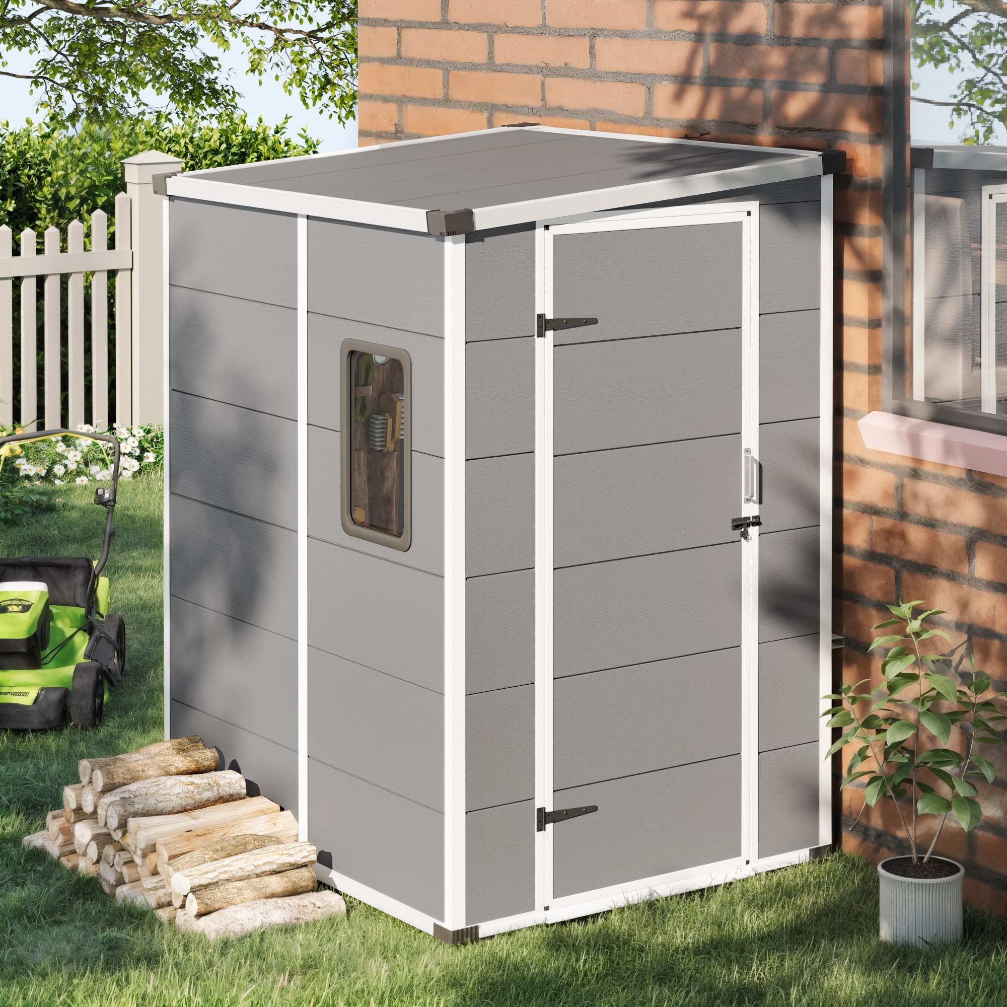 5 x 4 Outdoor Storage Shed with Built-In Floor, Lockable Double Doors & Sloped Roof
