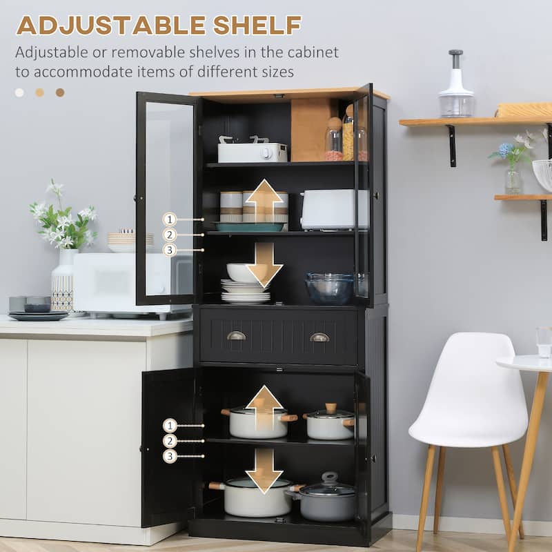 HOMCOM Freestanding Kitchen Pantry, 5-tier Storage Cabinet with Adjustable Shelves and Drawer, Black