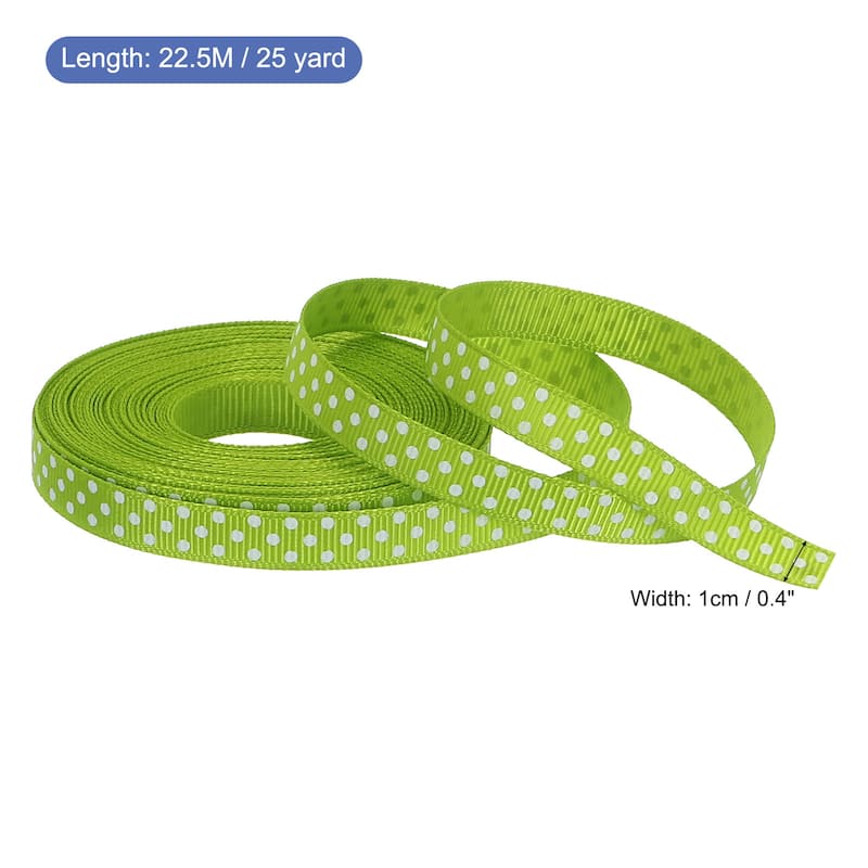 Grosgrain Ribbons with White Dots Ribbon Bow Decoration - Fresh Green - 25 Yardx0.4 Inch