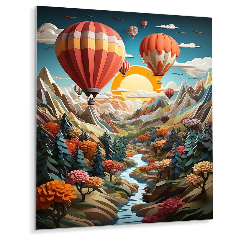 Designart "Orange Hot Air Ballon Collage I" Hot Air Balloon Metal Wall Art