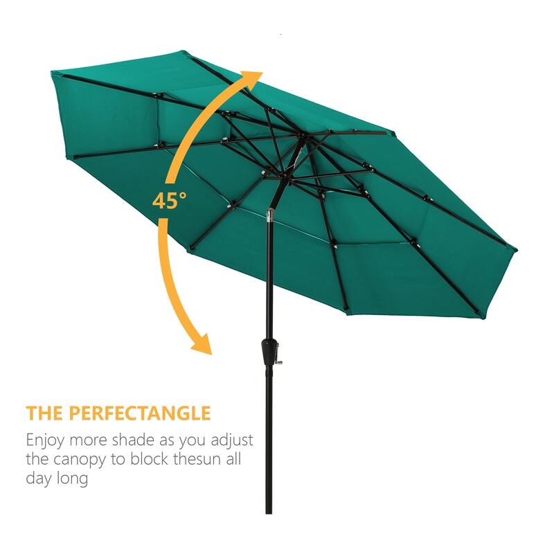 Clihome 10ft 3-Tier Outdoor Patio Market Umbrella With Crank