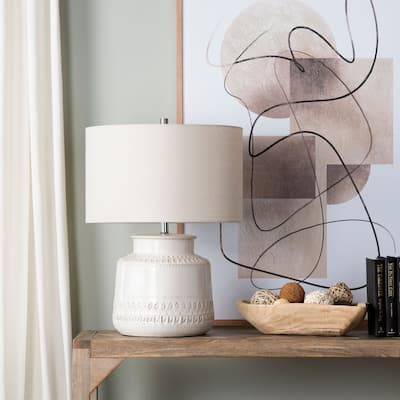 Alexis 3-Way Ceramic Table Lamp with Oat Linen Shade