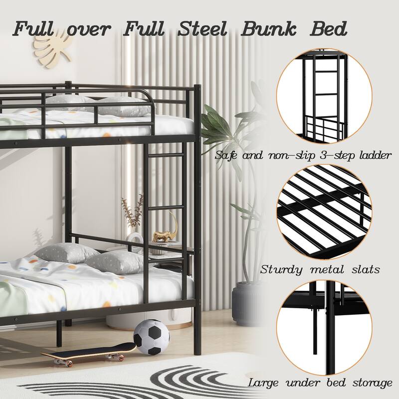 Bunk Bed Frame with Ladder and Guardrail, White Black Optional