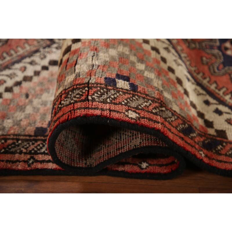 Geometric Bakhtiari Persian Vintage Runner Rug Handmade Wool Carpet - 3'1"x 9'1"