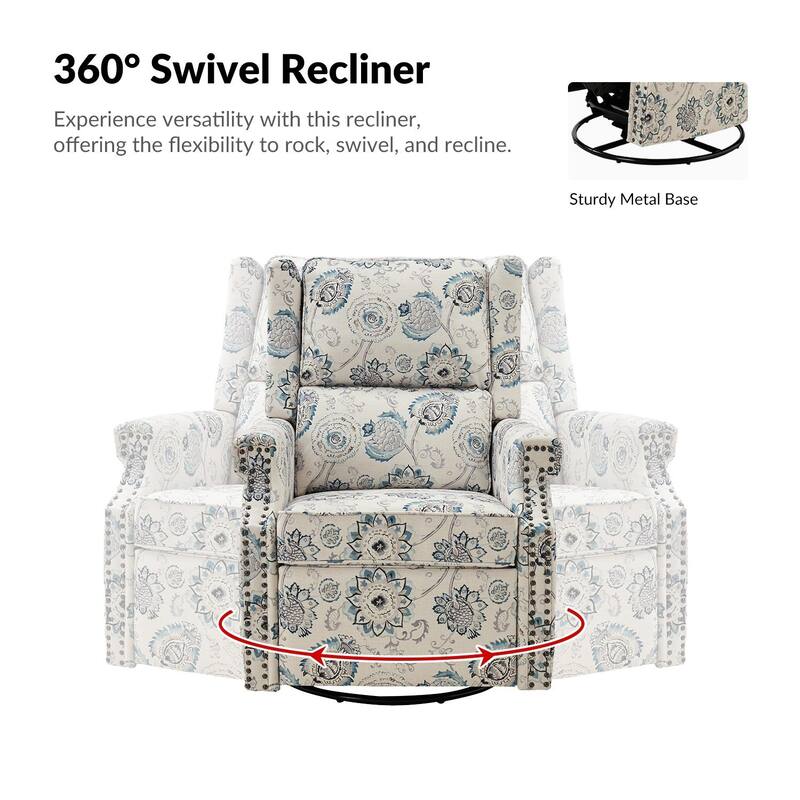 Amelia Transitional Floral Patterned Design Swivel Rocker Recliner Set