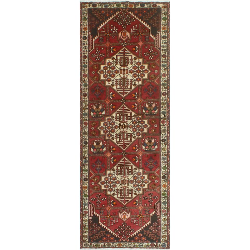 Fine Vintage Distressed Masud Red/Ivory Runner - 3'10" x 10'7"