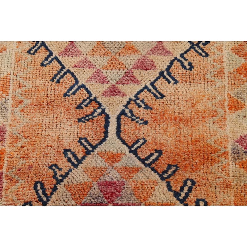 Geometric Oushak Vintage Runner Rug Handmade Oriental Wool Carpet - 2'8"x 13'1"