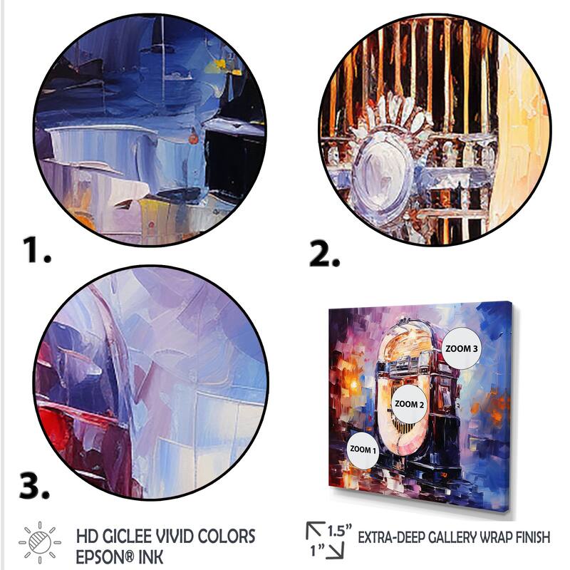 Designart "Cubist Jukebox Harmonies III" Jukeboxes Yellow Wall Decor - Modern Hallway Framed Wall Art Decor