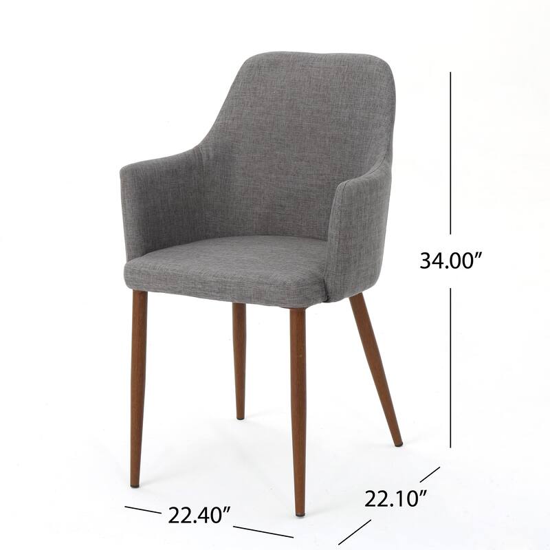 Mid Century Modern Fabric Upholstered Dining Chairs Armchairs Set of 2 - Light Grey