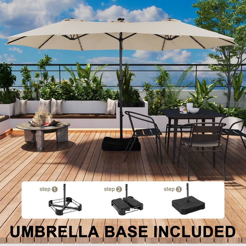 Autlaycil 15ft Retangle Patio Umbrella with Solar Lights & Base