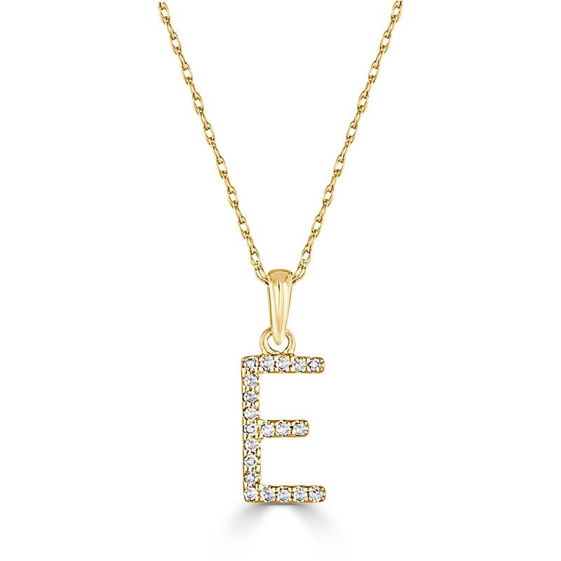 Joelle Collection 1/10 ctw Diamond Initial Pendant Necklace 14K Gold adjustable 16 to 18 inch Chain - Personalized Gift - E - Yellow
