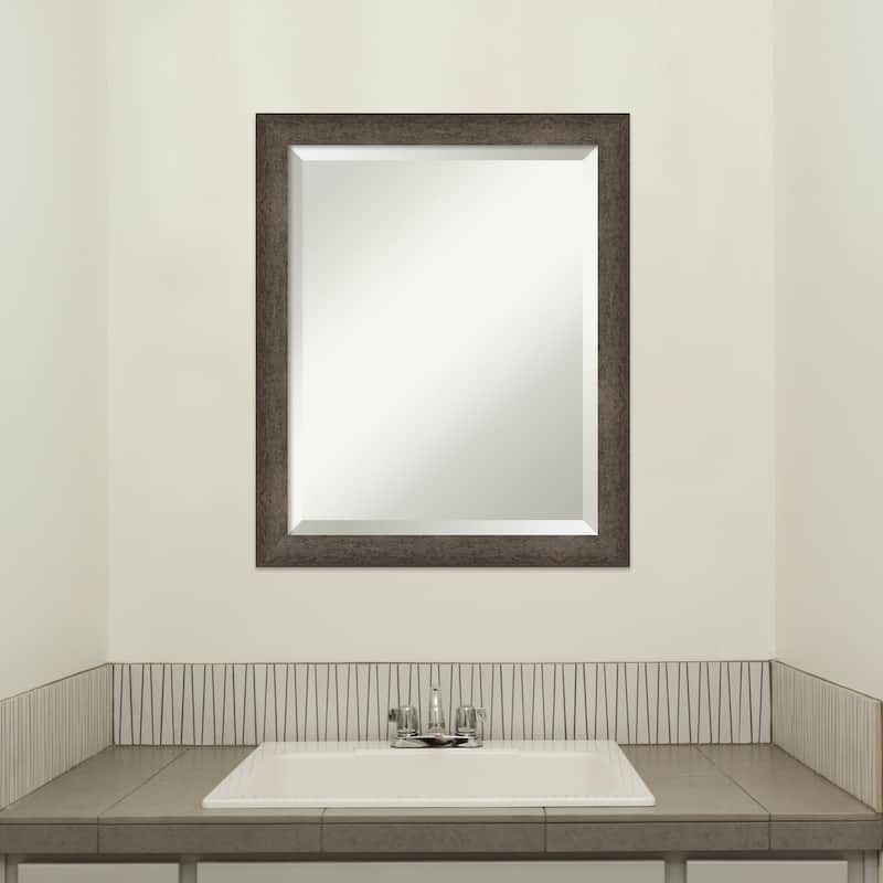 Dappled Narrow Beveled Wood Framed Bathroom Vanity Wall Mirror