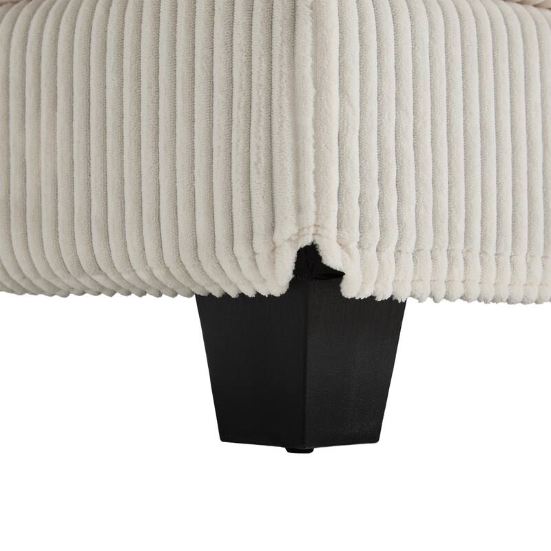 Oversized Corduroy Upholstered Single Chaise Lounge Sofa Couch Switchable Armrest with Cup Holders, USB Ports and Pockets