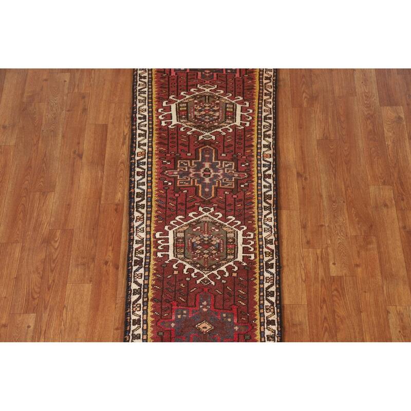 Red Gharajeh Persian Vintage Runner Rug Handmade Wool Carpet - 1'11"x 4'11"