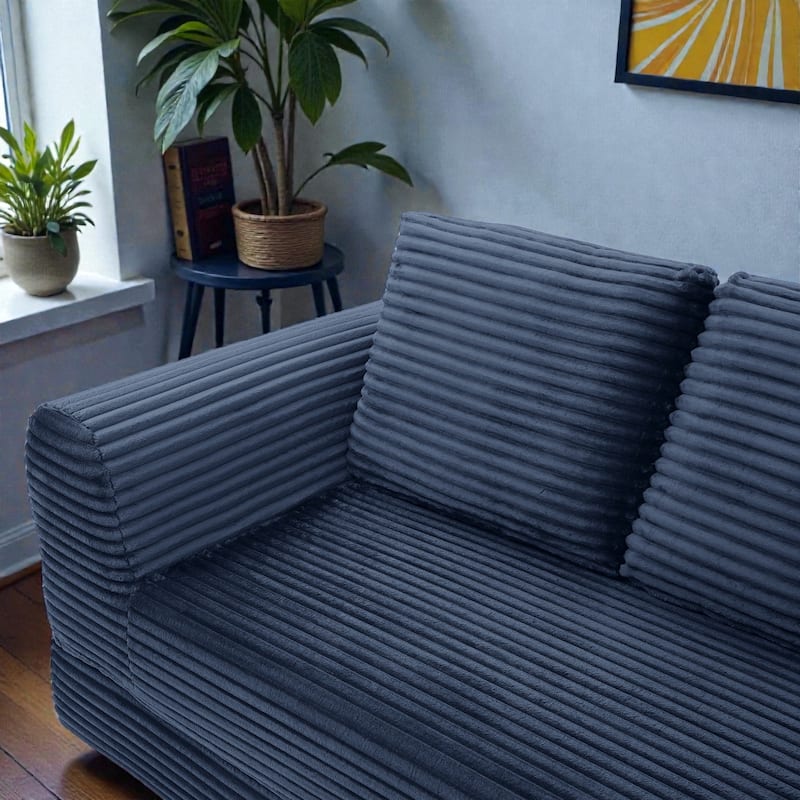 2 in 1 Folding Sofa Bed, Corduroy Convertible Sleeper Couch with Pillows, Boneless Futon Floor Sofa