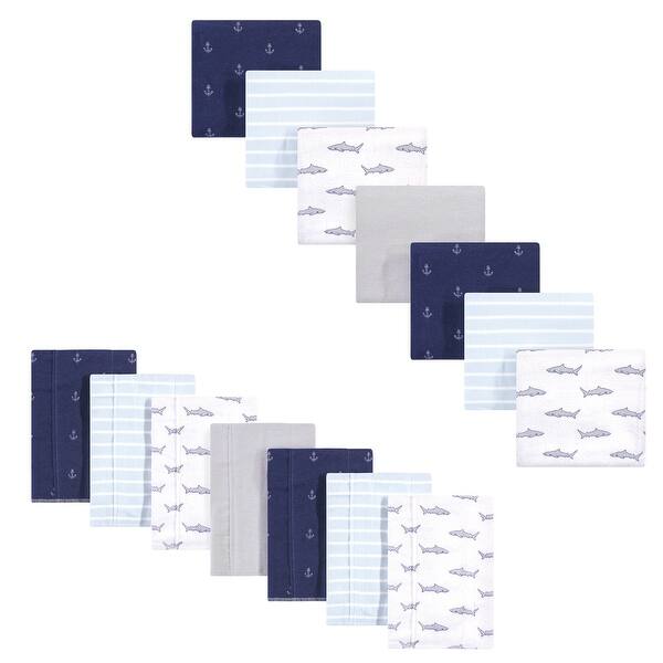 slide 1 of 1, Hudson Baby Infant Boy Cotton Flannel Burp Cloths and Receiving Blankets, 14-Piece, Shark, One Size - Shark - One Size One Size - Shark