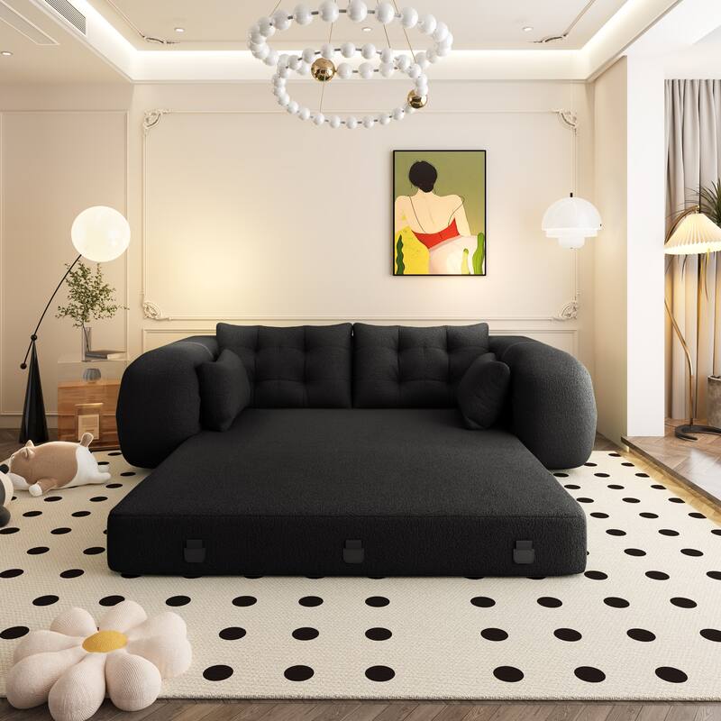 GDFStudio - Teddy Fabric 78.7" Multi-Functional Foldable Sofa Bed