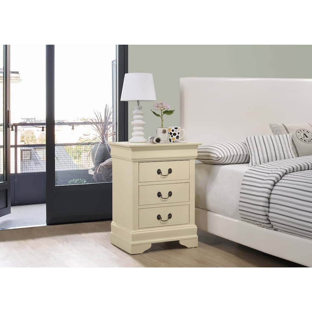 Beige Nightstand 29x21x16 with Three Drawers, Compact Bedside Table for Bedroom Storage and Neutral Stylish Modern Accent