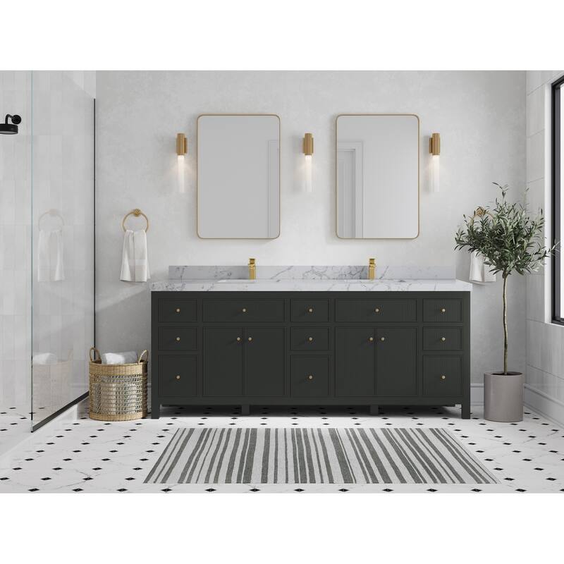 Willow Collections 84 in. W x 22 in. D Sonoma Free Standing Reeded Double Sink Bathroom Vanity with Countertop - 2" Venatino - Black top