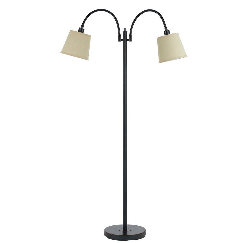 HomeRoots 65" Bronze Two Light Traditional Shaped Floor Lamp With Tan Square Shade - 38.5