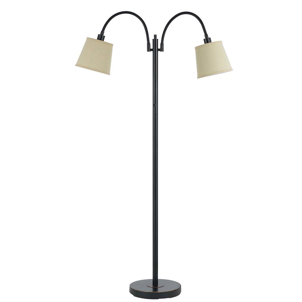 HomeRoots 65" Bronze Two Light Traditional Shaped Floor Lamp With Tan Square Shade - 38.5