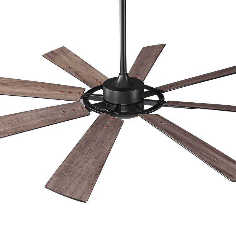 72" Matte Black Large Windmill Farmhouse Integrated LED Ceiling Fan with Light and Remote - 72"Wx12.8"H