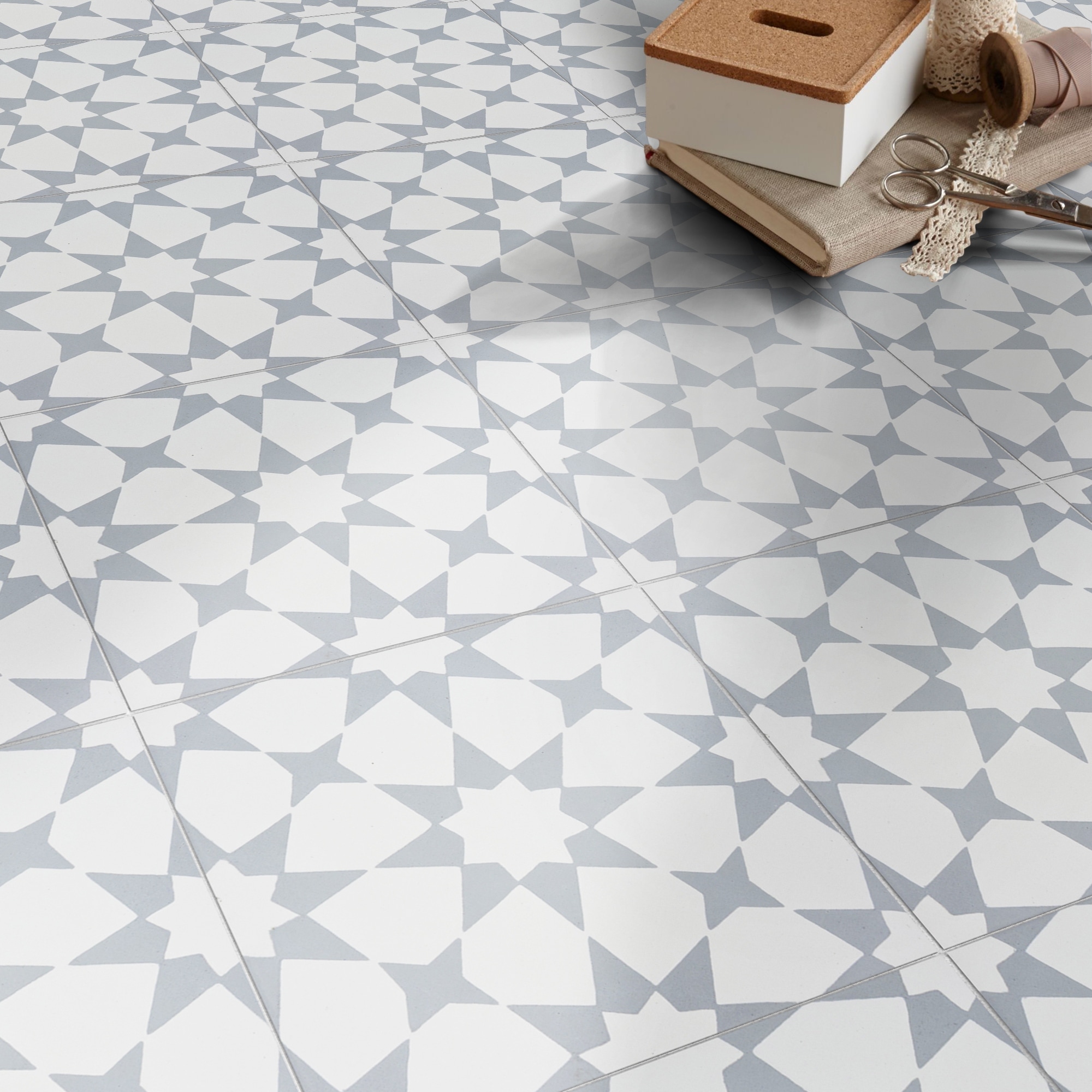 Medina Handmade Cement Tile, 8''x8'',White-Grey , Set of 12( Morocco) - Bed  Bath & Beyond - 34821635