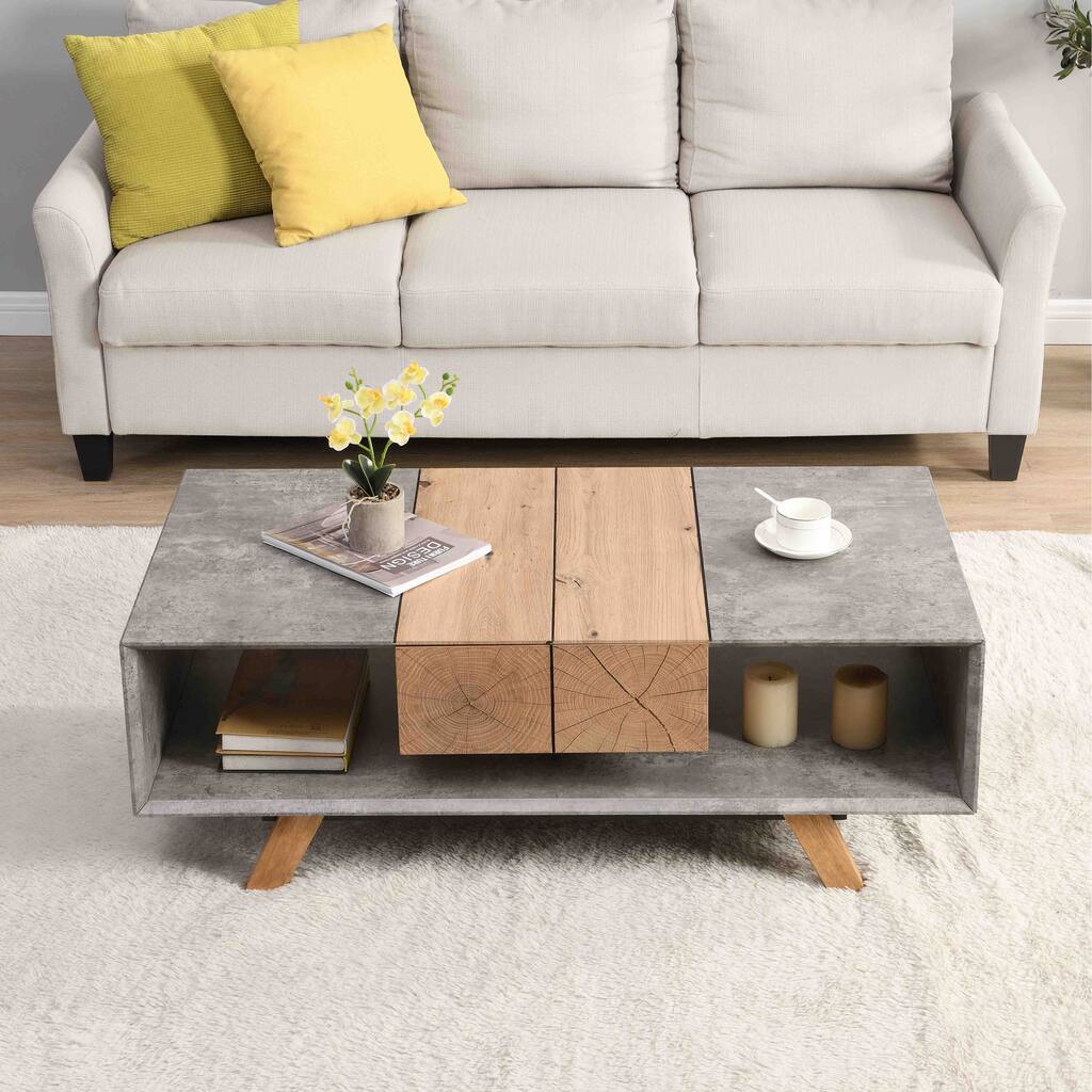 Farmhouse & Industrial Rectangular Coffee Table with Drawer
