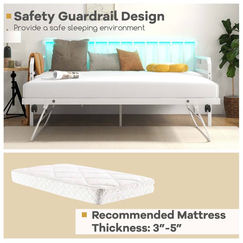 Costway Twin Size Daybed with Pop-up Trundle Charging Station & LED