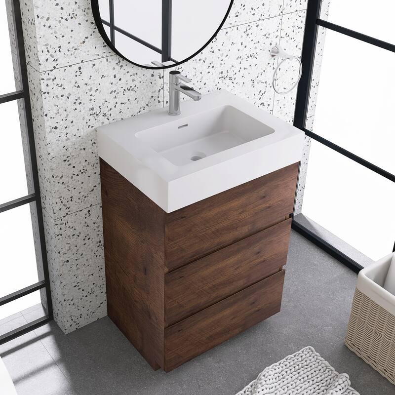 Freestanding Bathroom Vanity with White Solid Surface Top