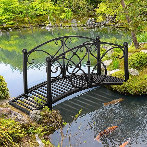 3.3FT Metal Arch Zen Garden Bridge with Safety Siderails 3.3FT Metal Arch Zen Garden Bridge with Safety Siderails