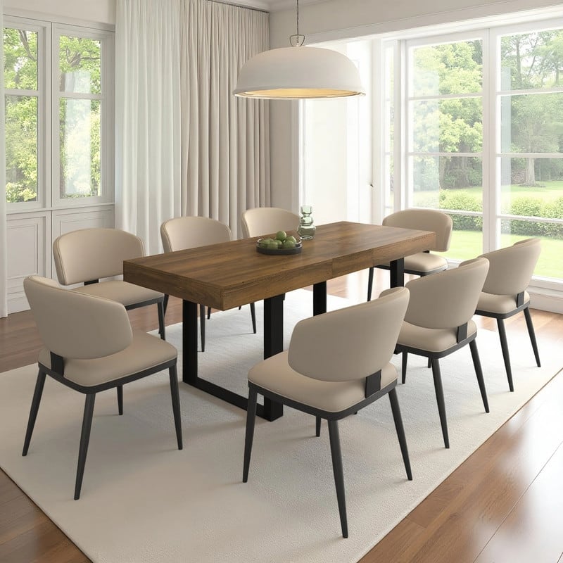 Large Expandable Dining Table, Wooden Kitchen Expanding Table for 6 8 10, Rectangular Conference Table