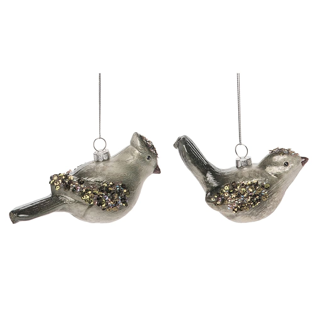 Transpac Glass 5.125 in. Multicolored Christmas Sequin Bird Ornament Set of 2