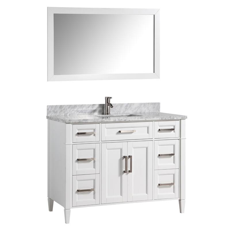 Vanity Art 60-Inch Single Sink Bathroom Vanity Set Carrara Marble Stone Top 7 Drawers 1 Shelf Undermount Sink with Free Mirror