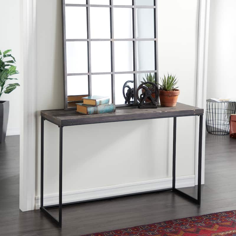 Wood Minimalistic Console Table with Black Metal Legs - Dark Brown - Roche River Decor - 18"Wx52"Lx33"H