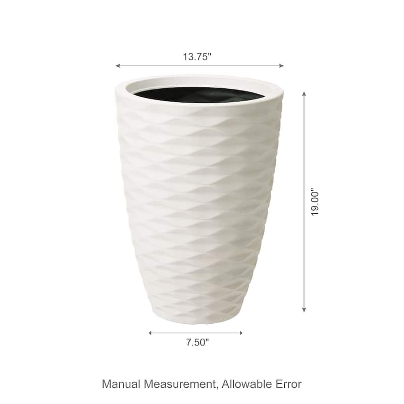 Glitzhome 19"H Set of 2 Modern Oversized Tall Planter Flowerpot Eco-Friendly Wave/ Diamond Textured Plant Pot