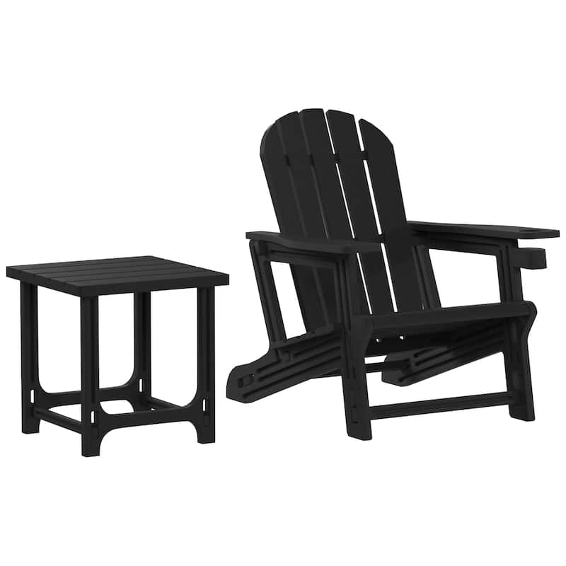 Polytrends Coastline Outdoor Poly Adirondack Chair with Side Table - Black