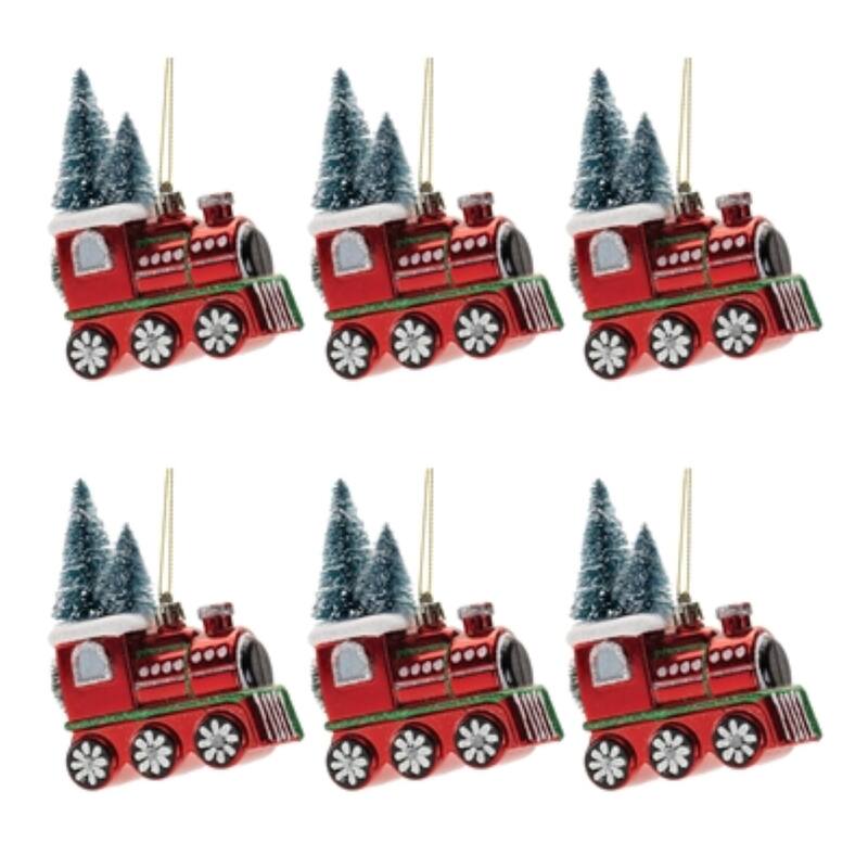 Glittered Train Engine Christmas Ornaments - 5" - 6ct