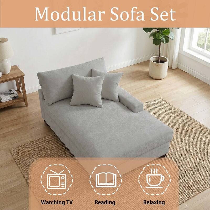 Oversized Chenille Modular Chaise Lounge With Deep Seat