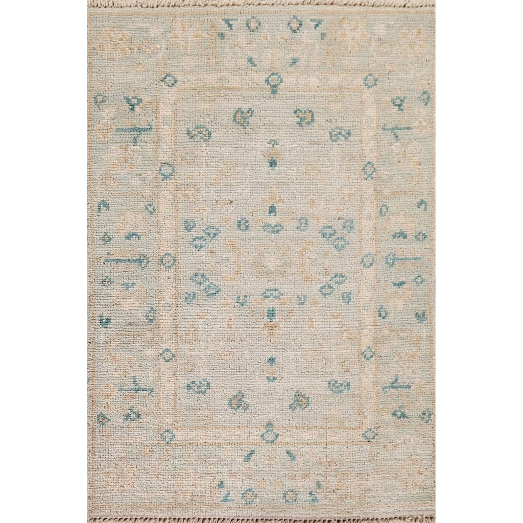 Hand Knotted Oriental 100% Wool Carpet Transitional Floral Green Oushak Area Rug - 2' 9'' X 1' 11''