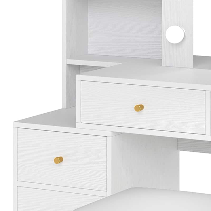 Moasis 5 Drawer Makeup Vanity Table Set with Mirror, LED Lights and Power Outlet