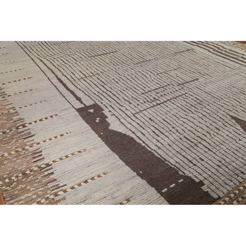 Striped Moroccan Oriental Large Area Rug Hand-Knotted Wool Carpet - 12'0"x 15'8"