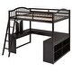 preview thumbnail 40 of 52, Solid Wood Loft Bed with Bulit-in U-shaped Desk and 2 Drawers, Full Size Loft Bedframe with Storage Shelves and Tri-fold Mirror