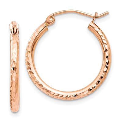Curata 14k Rose Gold Diamond-cut 2x20mm Hoop Earrings