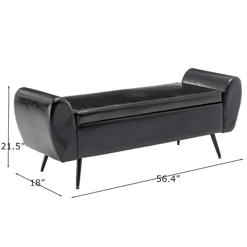 Upholstered 56"W Flip Top Storage Bench with arms