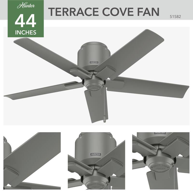 Hunter 44" Terrace Cove Outdoor Low Profile Ceiling Fan and Pull Chain, Damp-Rated