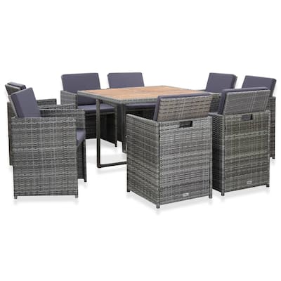 vidaXL Patio Dining Set 9 Piece Outdoor Table and Chair Poly Rattan Furniture - 42.9" x 42.9" x 29.1"