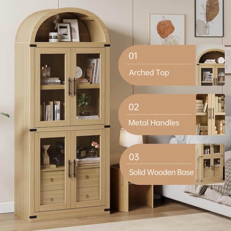 71" Tall Bookshelf, 4 Tier Book Shelf with 2 Storage Drawers, with Doors
