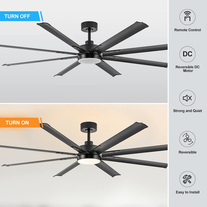 Large 72" Black LED Ceiling Fan with Light Kit and Remote(8-Blade)