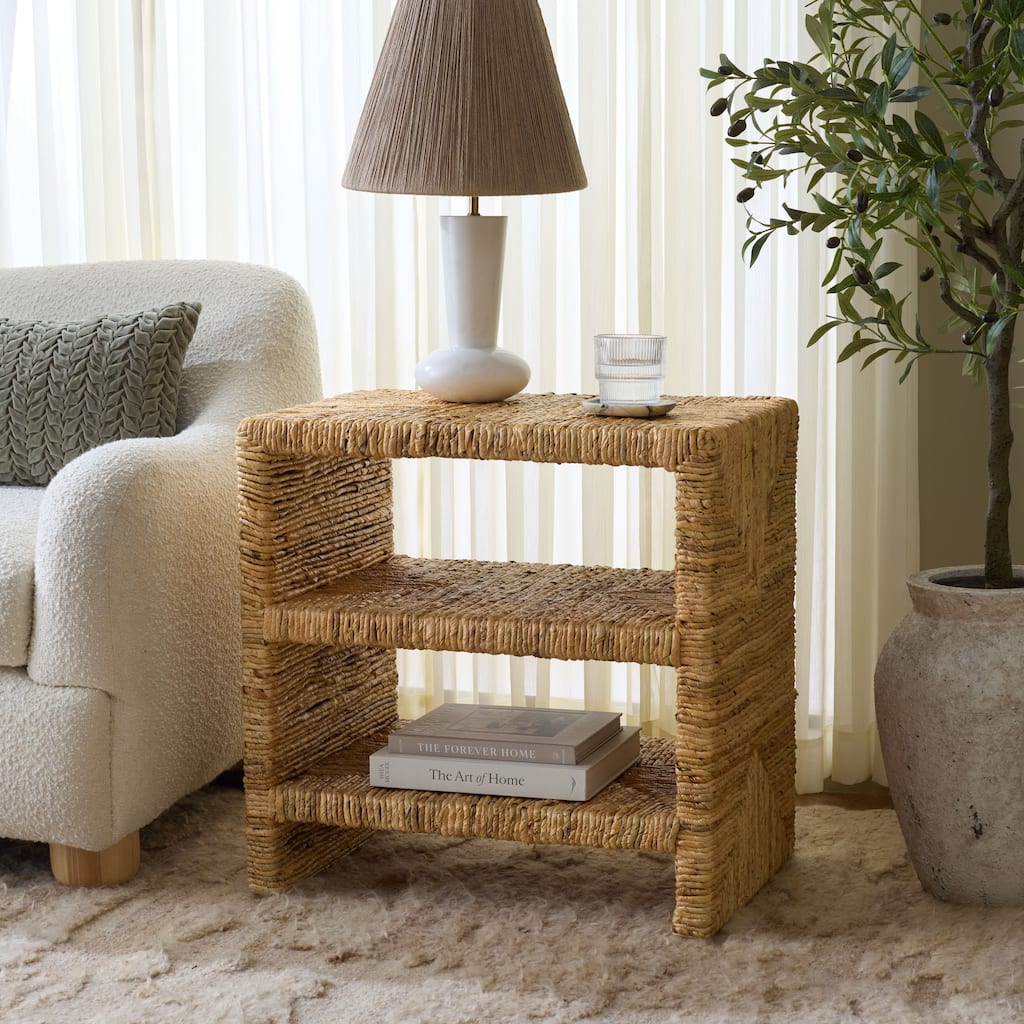 SAFAVIEH Couture Fowler Accent Table with 2 Shelves & Handwoven Abaca - 24"W x 16"D x 24"H
